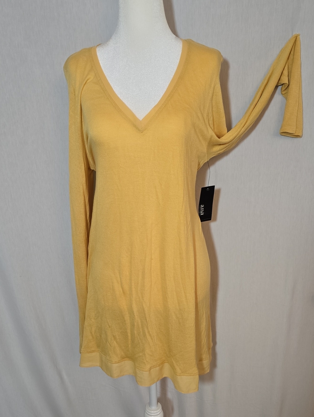 Lightweight V-Neck Long Sleeve Tunic Top - Yellow